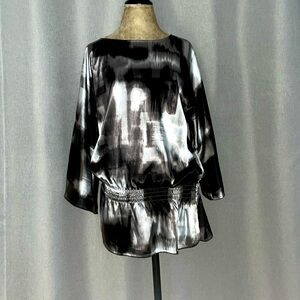 Black/Gray/White (Small) like silk drop waist blouse or mini dress